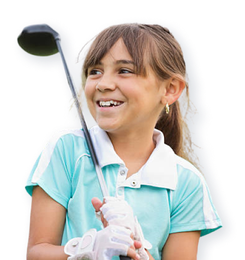 Girl holding a golf club.